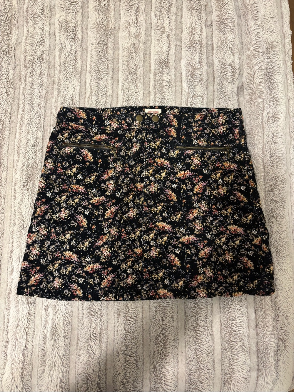 Mossimo Supply Co. Black Floral Mini Skirt with Pink and Cream Flowers